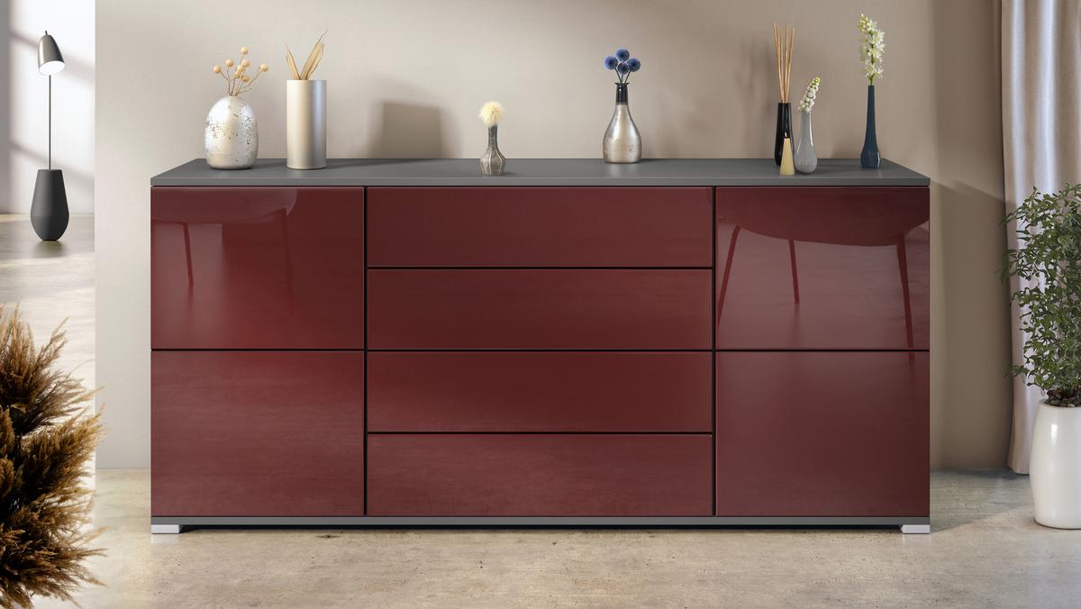 SIDEBOARD Rova Bordeaux Hochglanz - Bordeaux, Holzwerkstoff (166.5/75.5/35cm) - Vladon