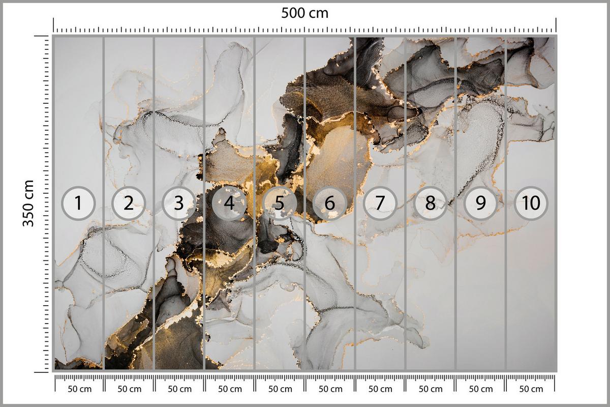 FOTOTAPETE für Badezimmer Moderner Grauer Marmor Gold Schwarz Imitation 500x350 - Beige/Grau, Papier (500/350cm) - Muralo