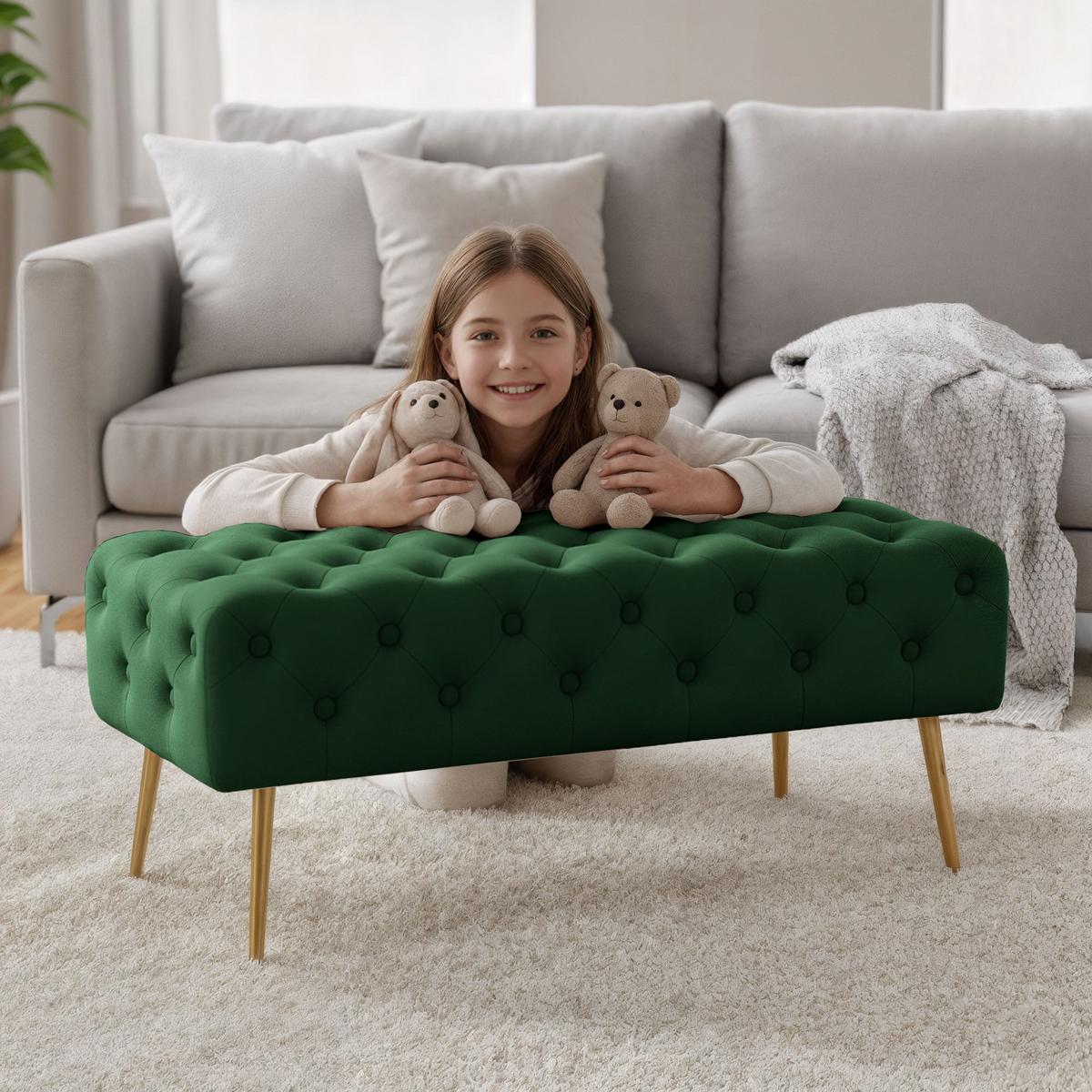 POLSTERBANK mit Samt - Optik Grün 42/41/42 - Grün, Textil (100/41/42cm) - RAUMHIRSCH FURNITURE