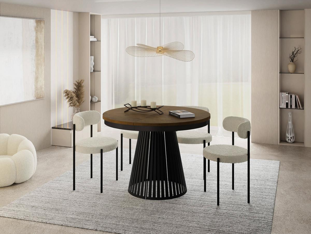 ESSTISCH Naro rund ausziehbar mit Schwarzem Lamellen-Metallgestell, Eiche Braun Rustikal 100-180/100/76 cm - Alteiche/Schwarz, Holzwerkstoff/Metall (100/176/76cm) - WFL GROUP