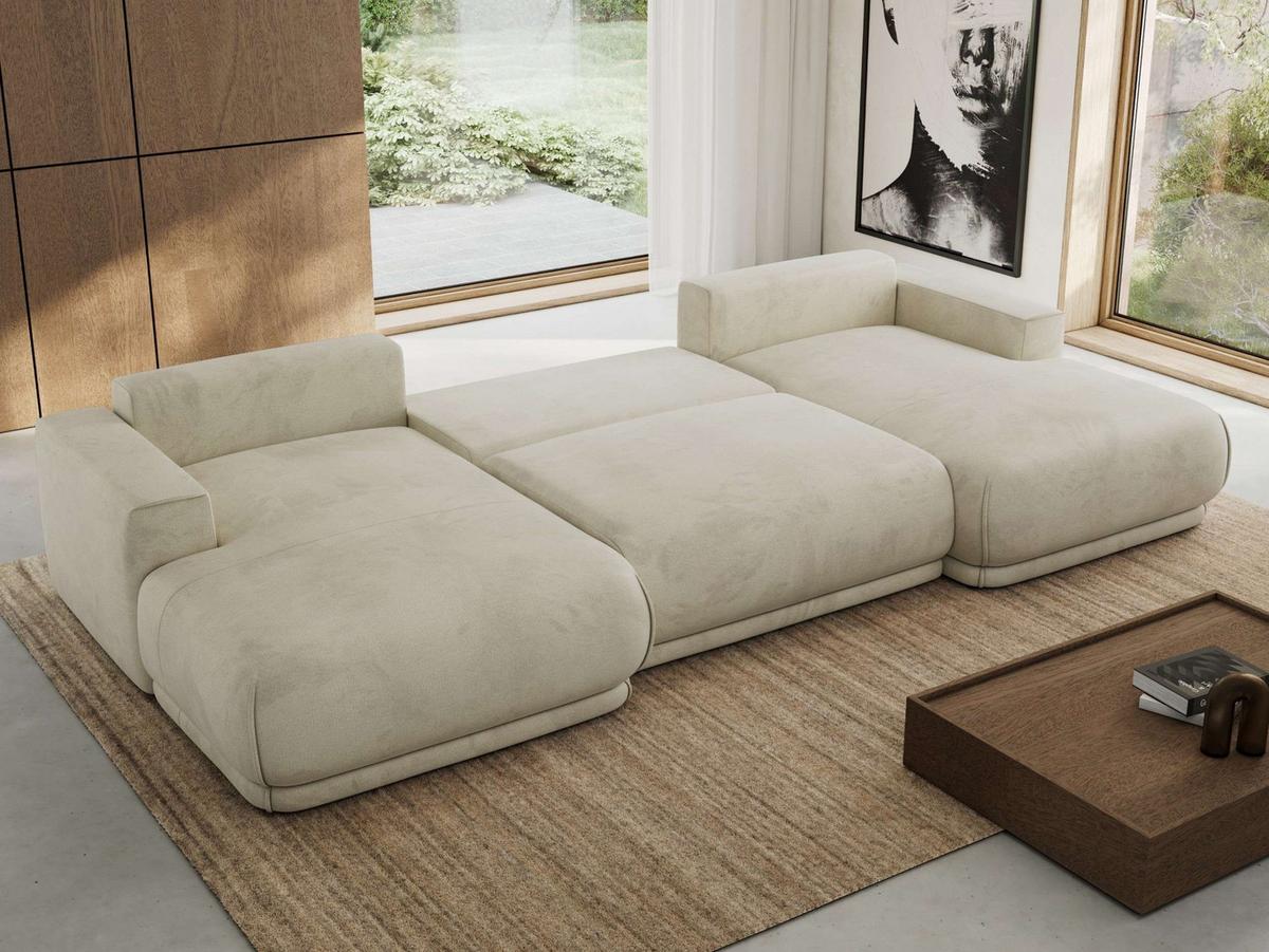 WOHNLANDSCHAFT RINA U Beige Velvet - Beige/Schwarz, Kunststoff/Textil (360/85/170cm) - MKS