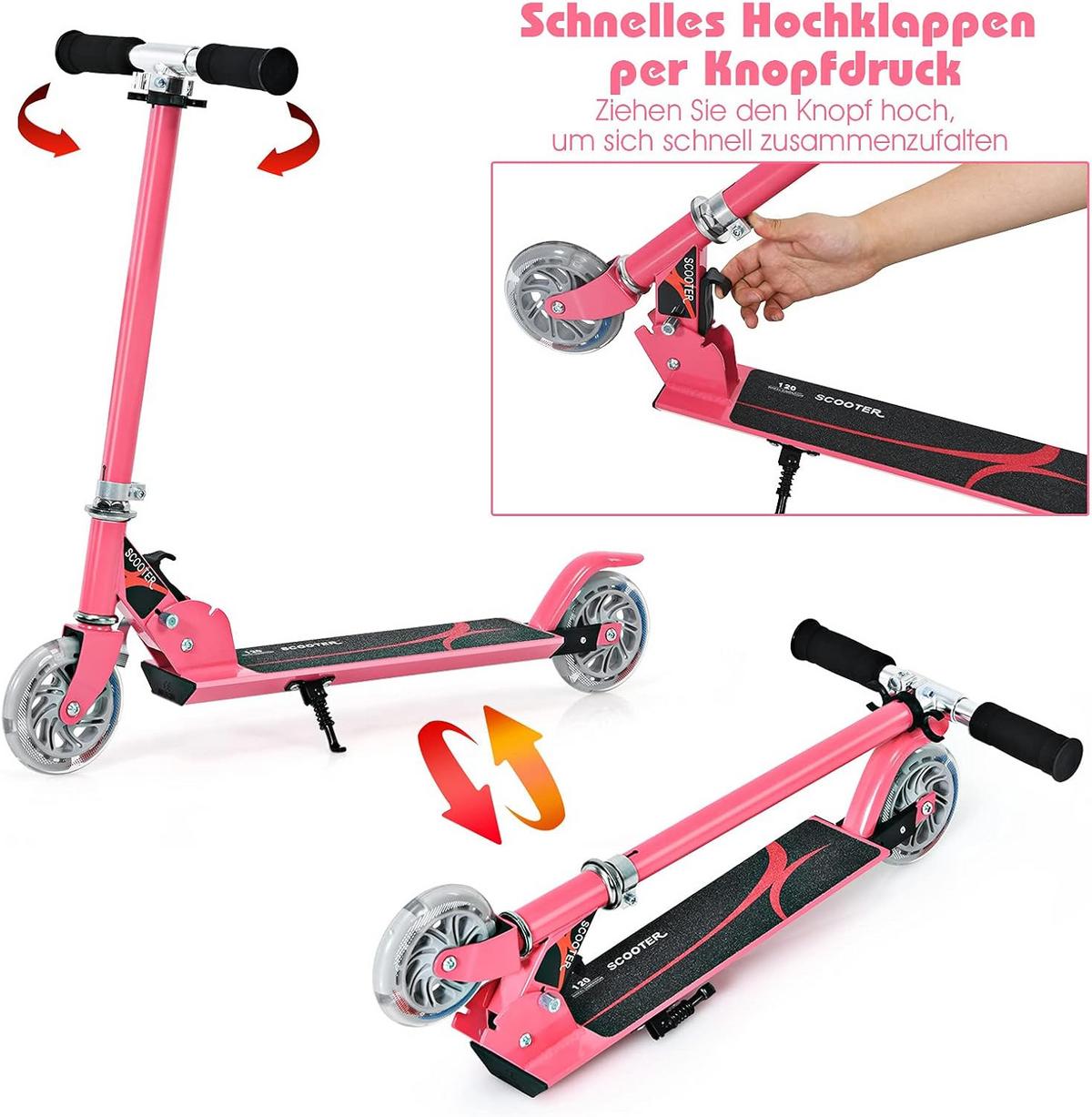SCOOTER 85cm Pink - Pink, Metall (70/85/10cm) - COSTWAY