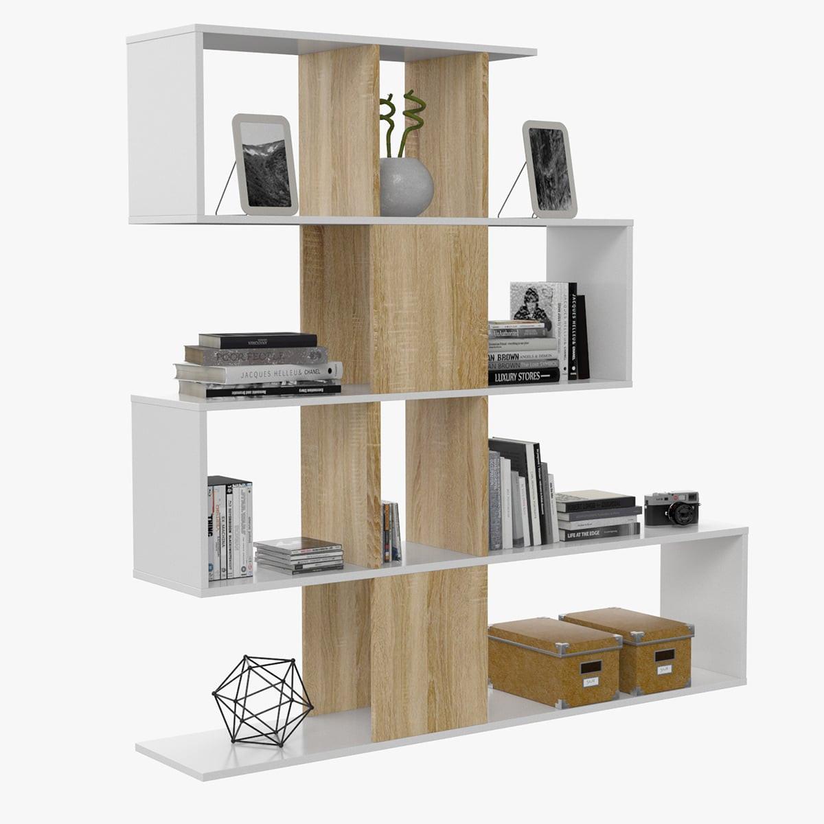 BÜCHERREGAL mit 4 Ebenen und 11 Aufbewahrungsfächern H145 cm - Eschefarben, Holzwerkstoff (28/145/11.2cm) - Calicosy