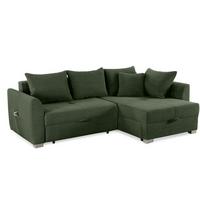 ECKSOFA mit Schlaffunktion und Bettkasten, seitenverkehrt montierbar B236/T160/H81 cm, Liegefl. 142x202 cm, Cord Grün / 15207 - Chromfarben/Grün, Kunststoff/Textil (236/160cm) - luma-home