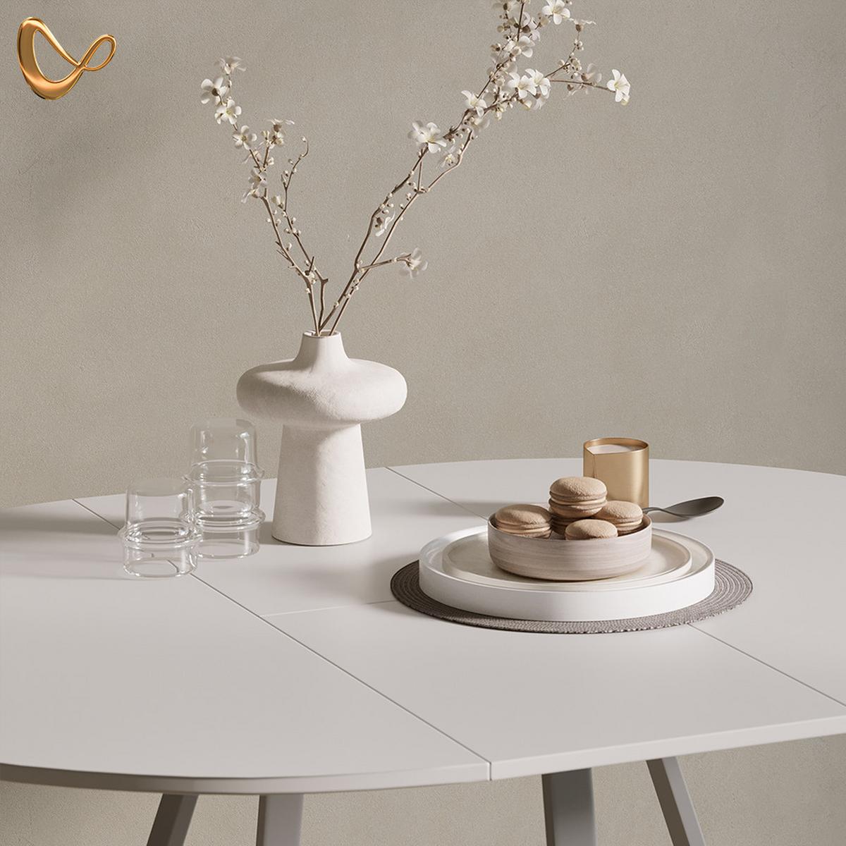 ESSTISCH Firenze Weiß/Grau 120 x 120 cm ausziehbar - Weiß/Grau, Holzwerkstoff (120/120/75.8cm) - Livinity®
