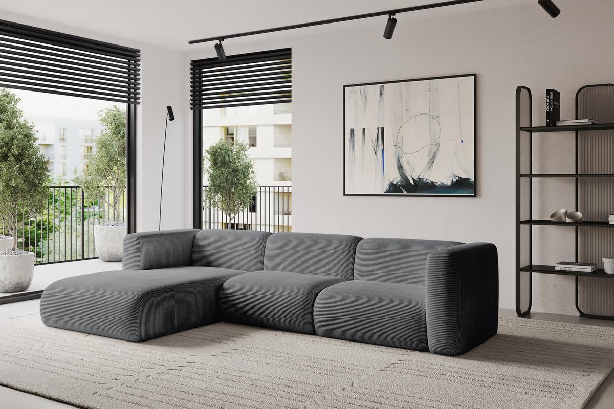 ECKSOFA Ottomane Links MIRA-L1 227x179x89 Dunkelgrau Cord - Dunkelgrau/Graphitfarben, Holzwerkstoff/Kunststoff (227/179cm) - ALTDECOR