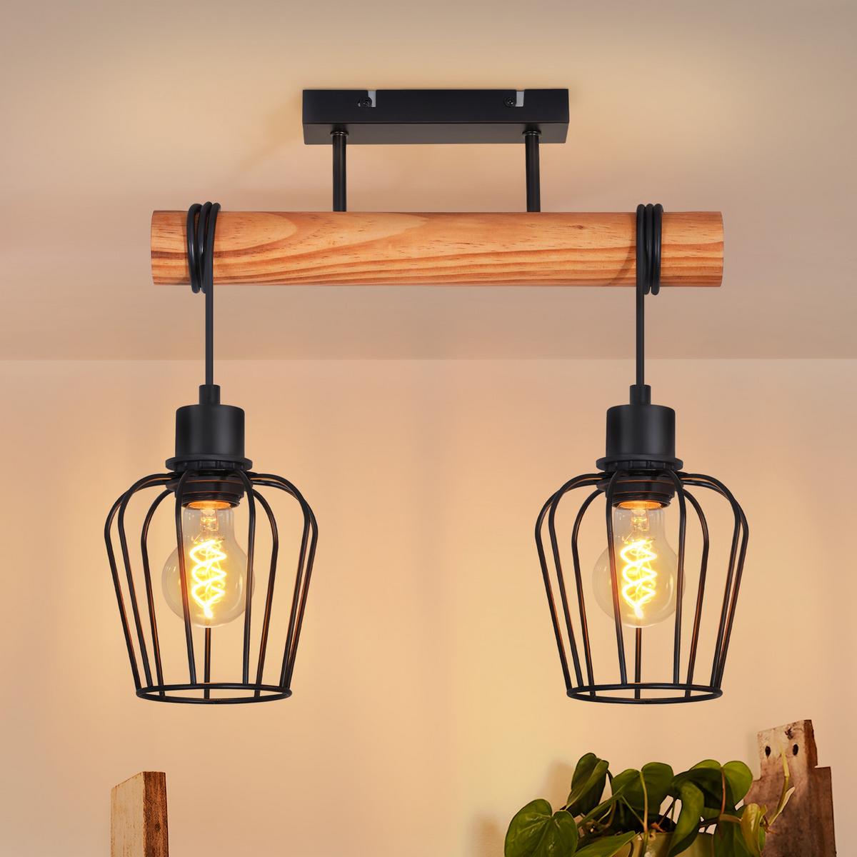 DECKENLEUCHTE Alaric 38/13/48 cm - Schwarz, Holz/Metall (38/13/48cm) - ZMH
