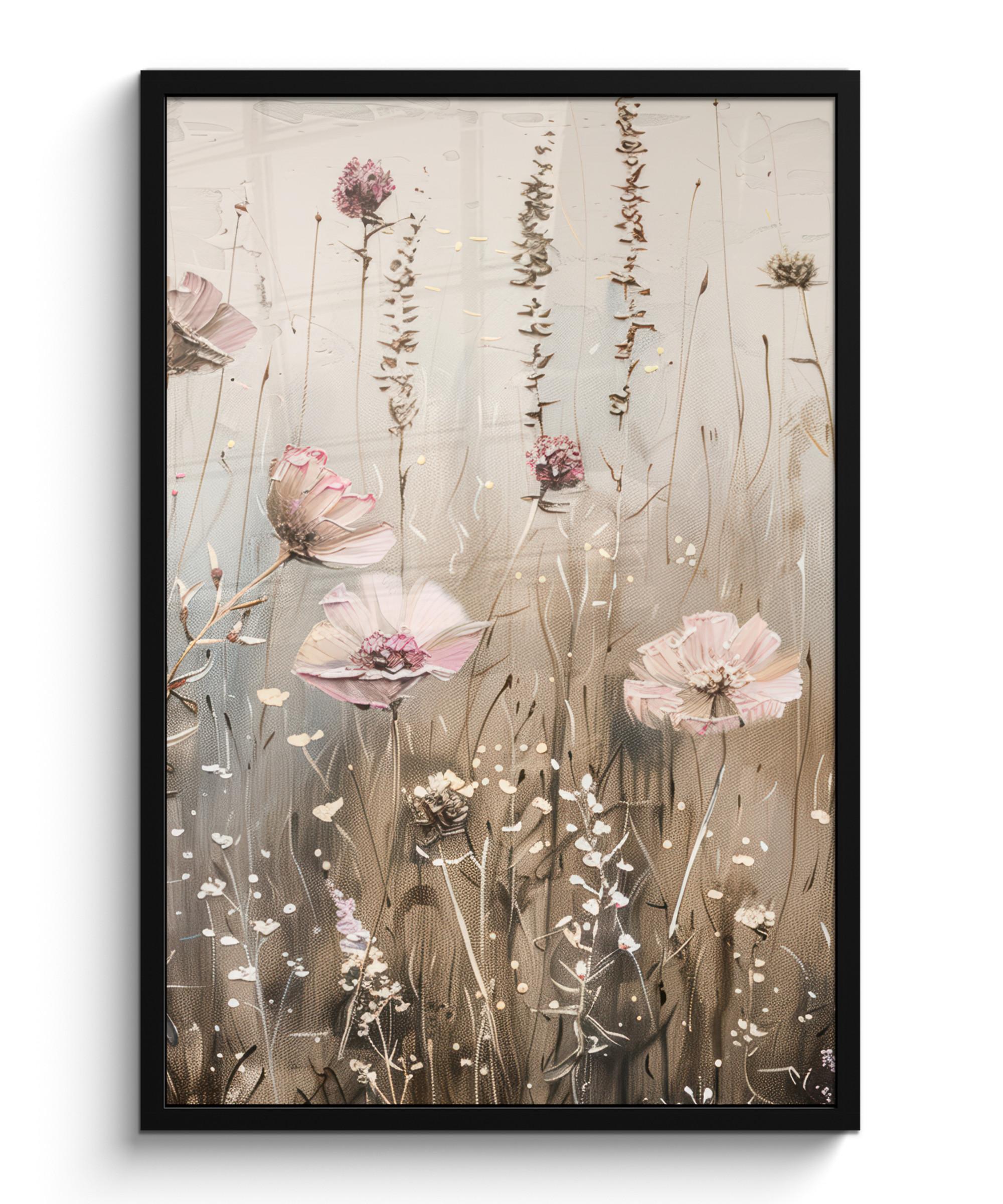 POSTER MIT RAHMEN Blumen - Rosa - Modern - Beige 60x90 cm - Beige, Papier (60/90cm) - MuchoWow