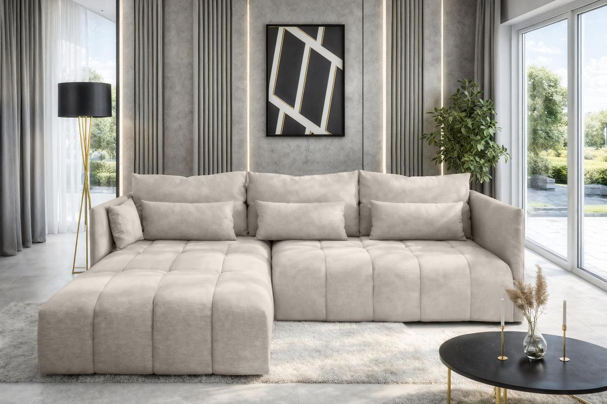 ECKSOFA L Form Cosmova Beige 248/180/83 cm mit Schlaffunktion - Beige/Schwarz, Kunststoff/Textil (248/180cm) - AX Living