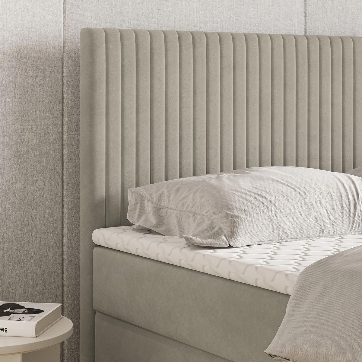 BOXBETT TERVAN 160x200 cm mit Matratze und Topper - Beige - Beige, Holz (160/200cm) - MASSENO