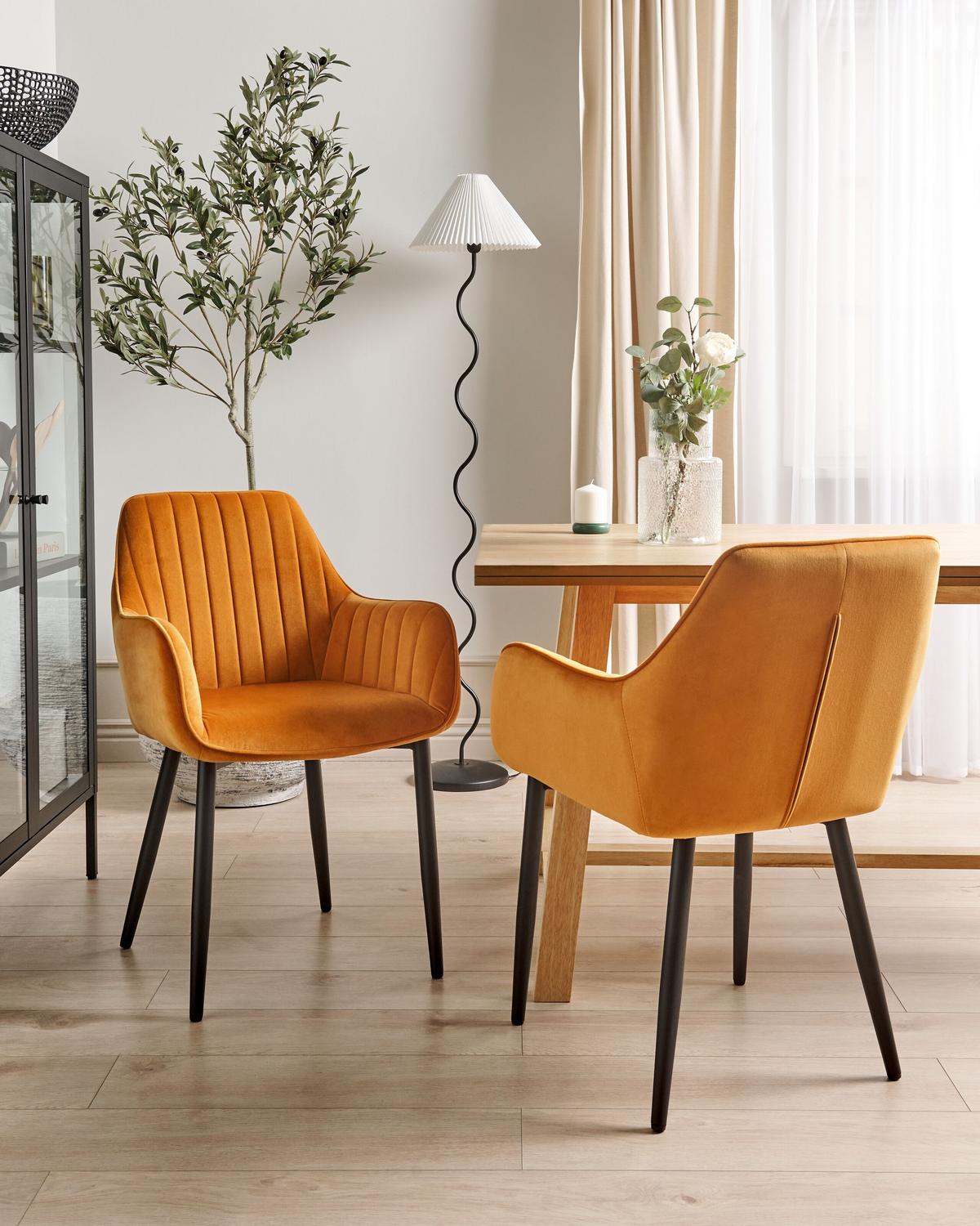 ESSZIMMERSTUHL 2er-Set Samtstoff orange Wellston - Schwarz/Orange, Textil (60/84/61cm) - Beliani