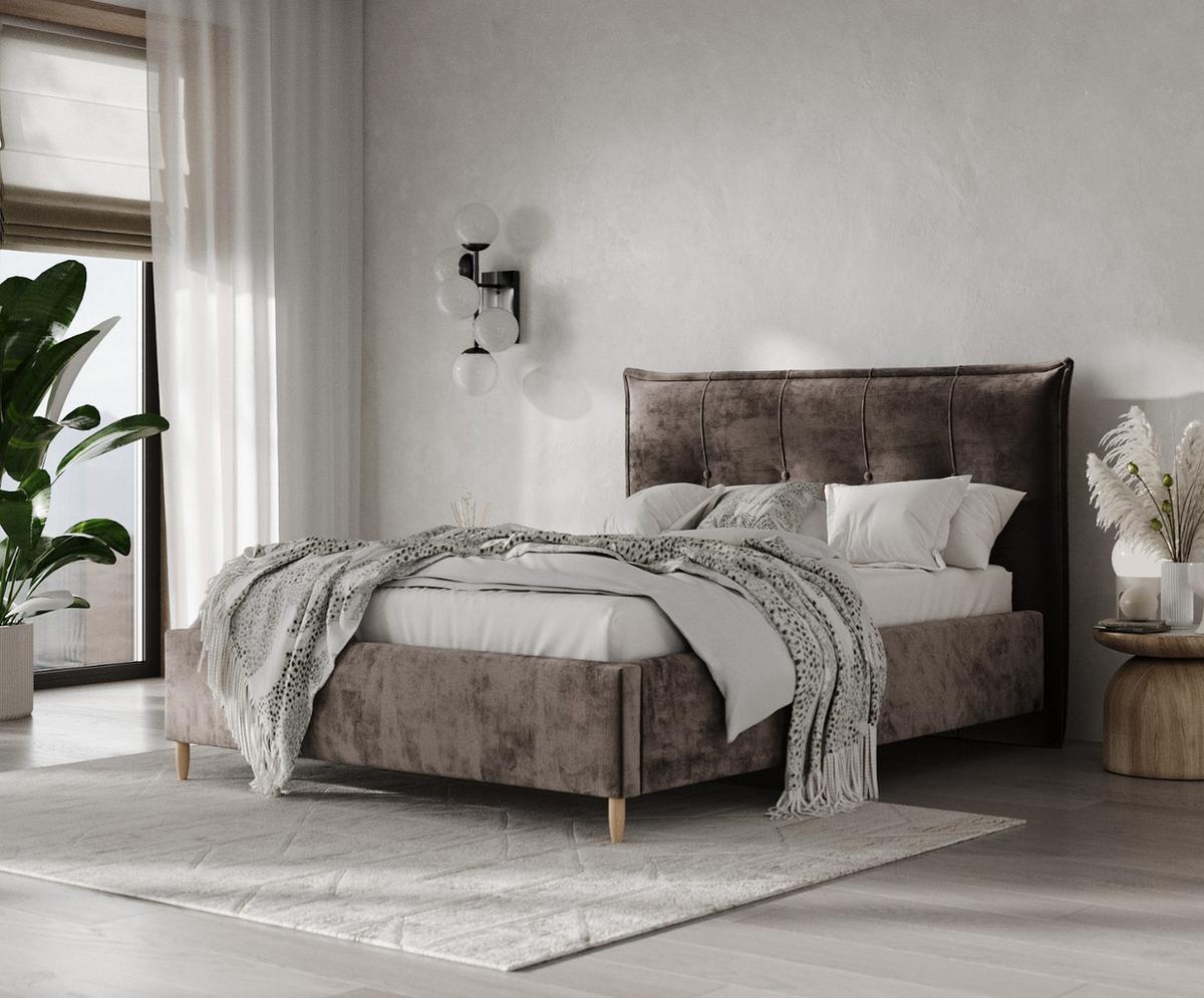 POLSTERBETT Plaza 140/200 cm Braun im Lotta Stoff - Naturfarben/Braun, Holz/Holzwerkstoff (140/200cm) - AltaBeds