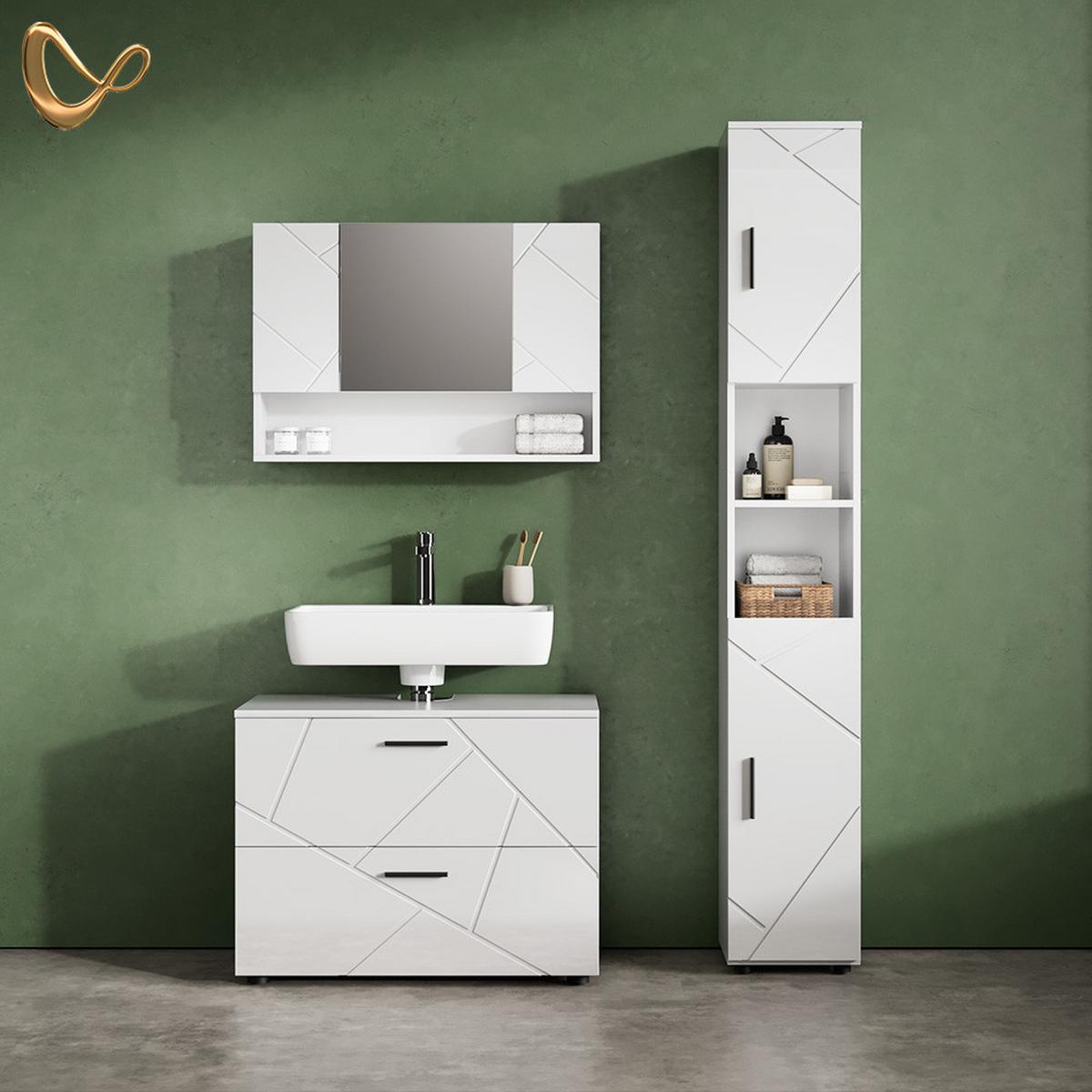 BADSPIEGELSCHRANK Ronco Weiß Hochglanz 80.1 x 55 cm - Weiß Hochglanz, Holzwerkstoff (80.1/55/17cm) - Livinity®