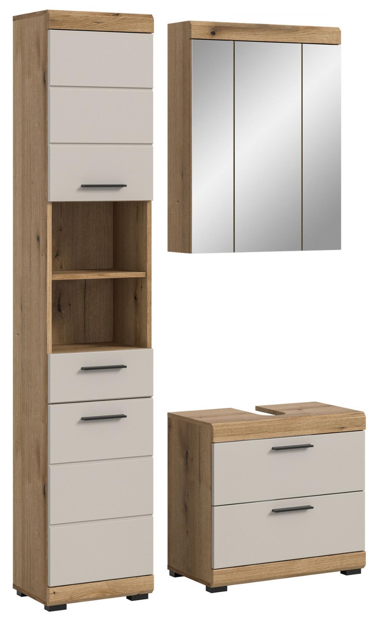 BADMÖBEL-SET Sand Kaschmir, Evoke Eiche, Badkombination 112 cm 3-teilig - Kaschmir/Eichefarben, Glas/Holzwerkstoff (112/191/34cm) - Inn.Furn