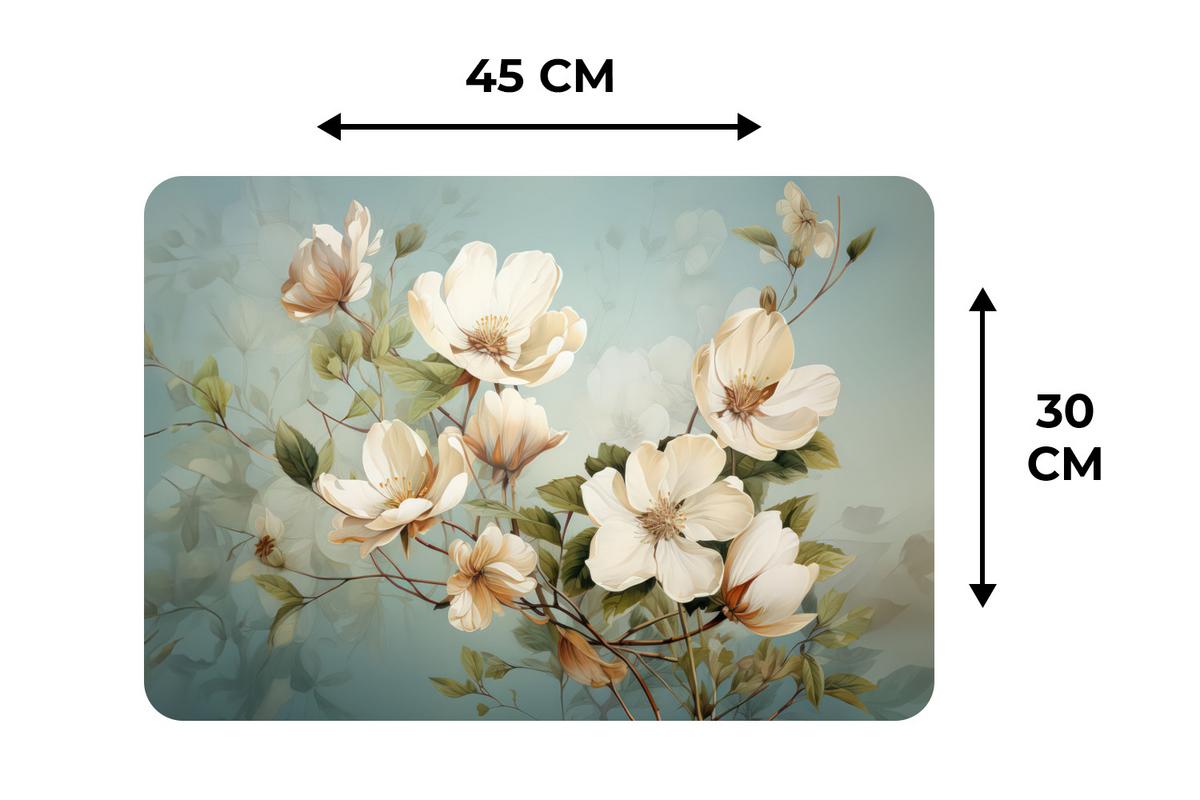 PLATZSETS 6er-Set Blumen - Weiß - Natur - Vintage Tischunterlage 45x30 cm - Magnolie, Kunststoff (0.3/45/30cm) - MuchoWow