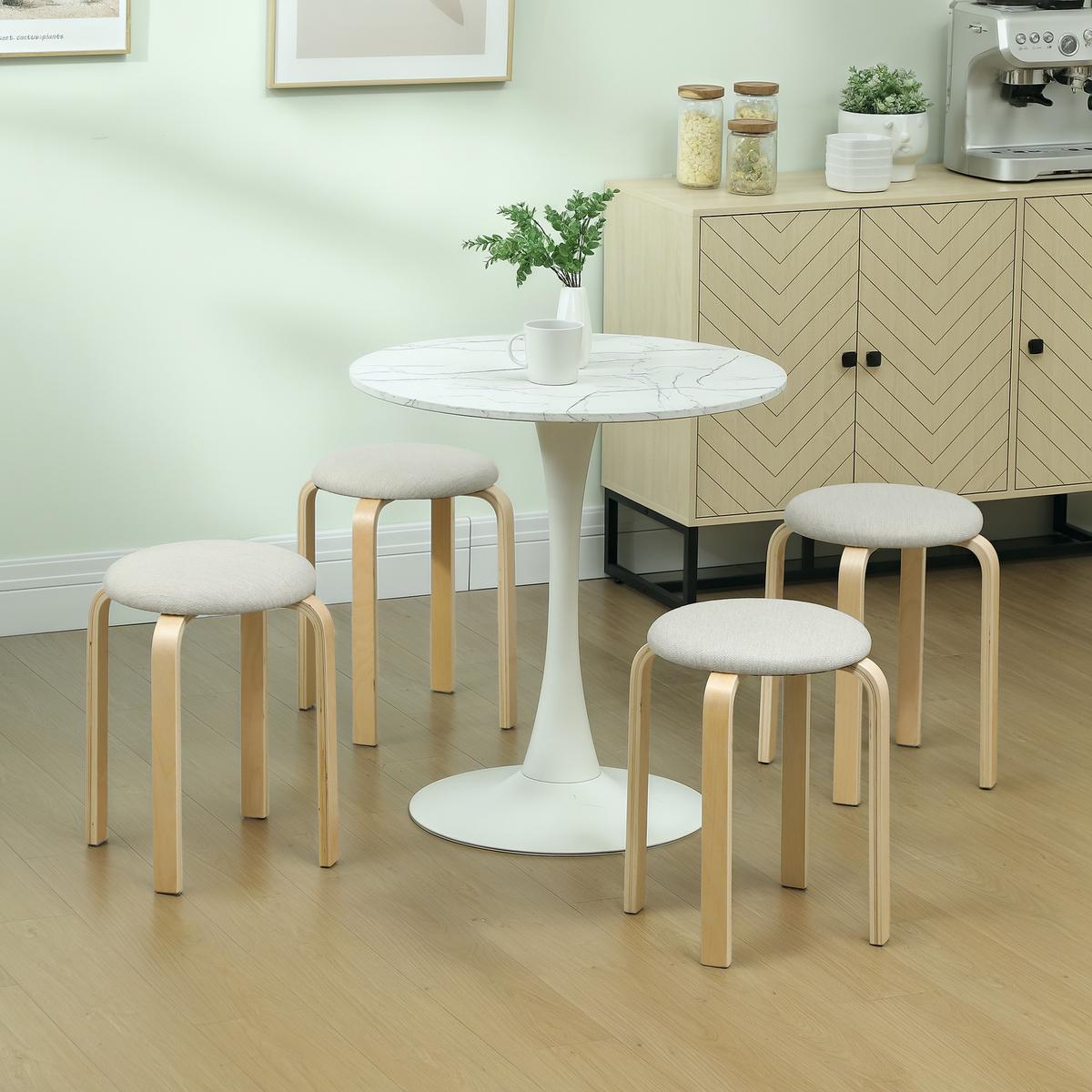 4ER Set Esszimmerhocker Stapelhocker Hocker mit Leinenoptik für Wohnzimmer Creme - Weiß, Holzwerkstoff (40/45/40cm) - HOMCOM