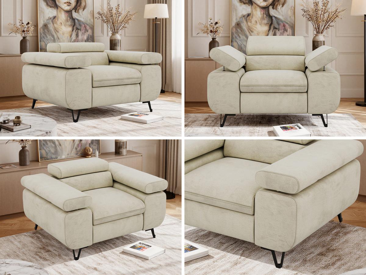 SESSEL PETER 1 - Beige Velvet - Beige/Schwarz, Textil/Metall (126/76/99cm) - MKS
