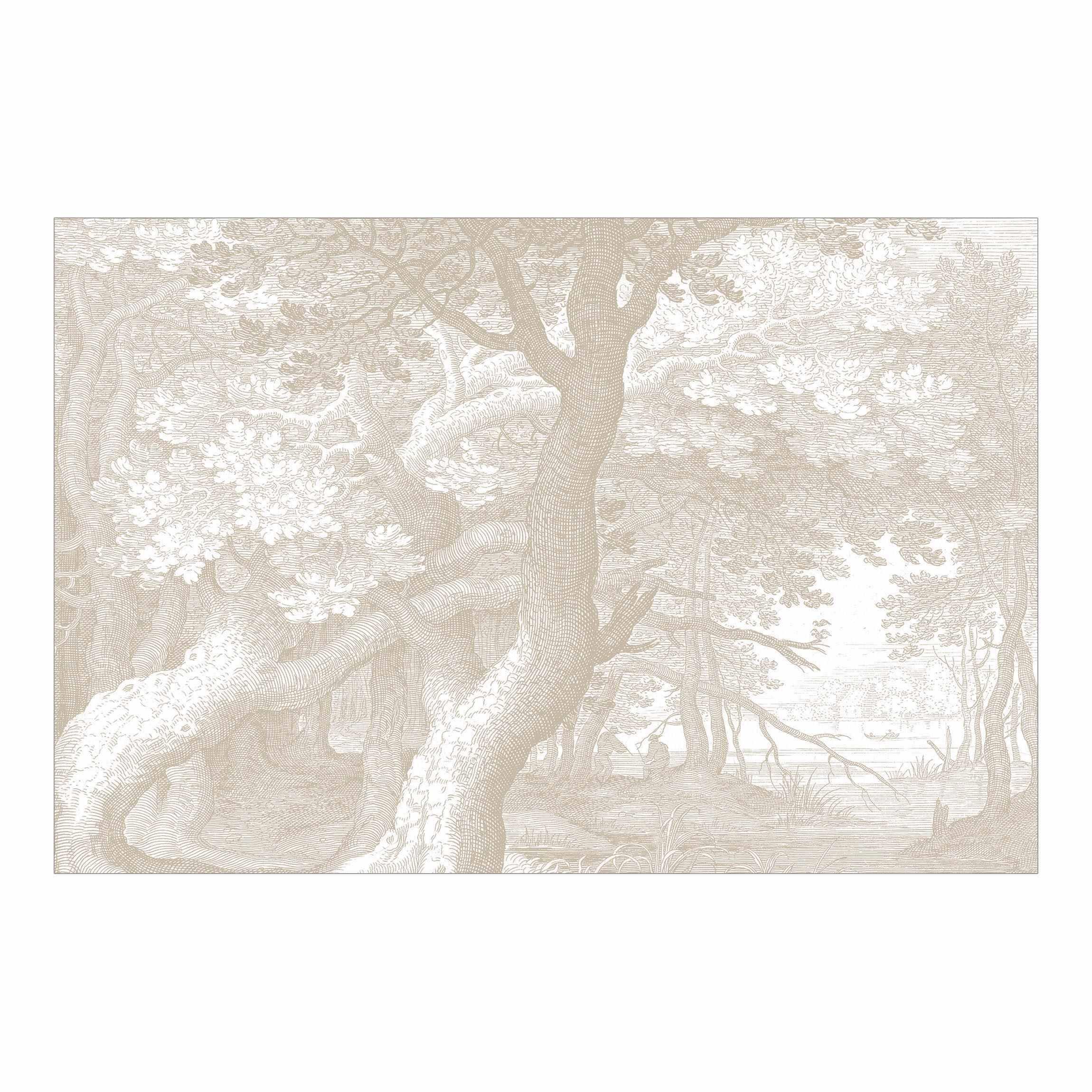 FOTOTAPETE Im Wald Kupferstich in Beige 384/255 cm - Eichefarben, Papier (384/255cm) - Bilderwelten