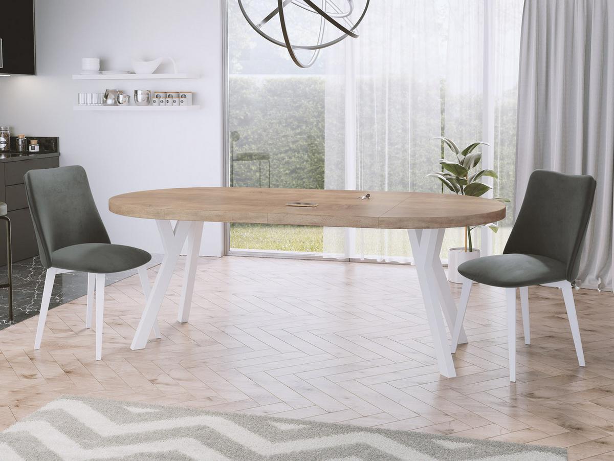 ESSTISCH Twixy runder ausziehbarer, Sonoma Eiche 100-200/100/76 cm - Weiß/Sonoma Eiche, Holz/Holzwerkstoff (100/200/76cm) - WFL GROUP