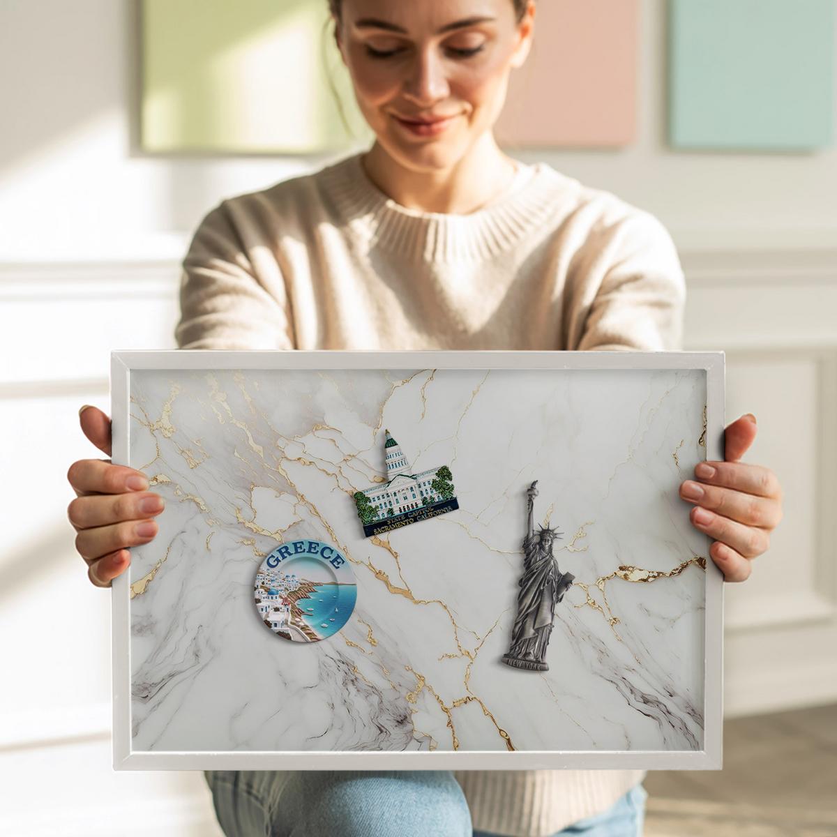 MAGNETTAFEL 80x60 cm Weißer Rahmen Stilvoller Marmorstein - Transparent, Metall (80/60/0.4cm) - TULUP