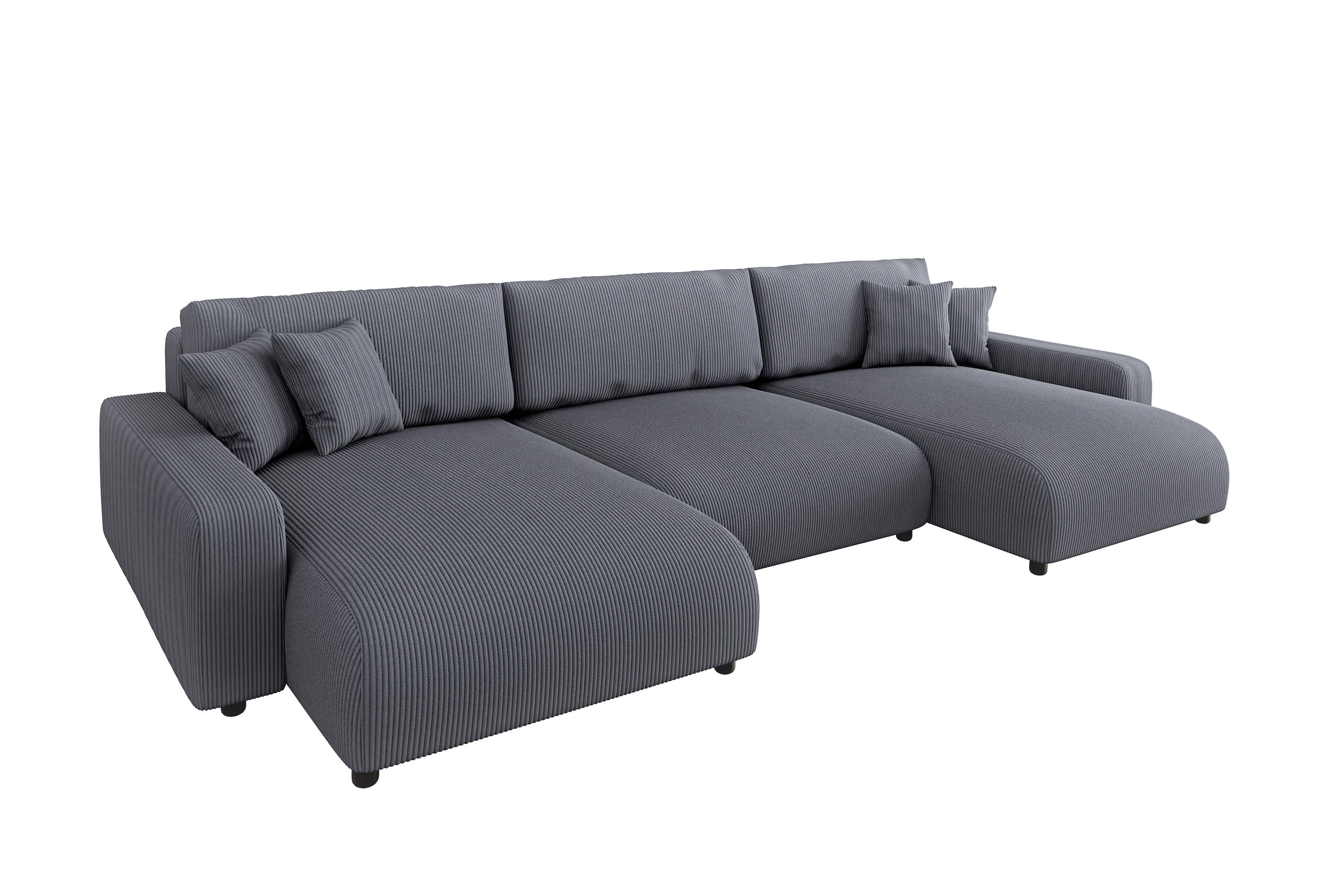 WOHNLANDSCHAFT Emma Grau Cord - Schwarz/Grau, Holz/Kunststoff (332/78/170cm) - S-Style Möbel