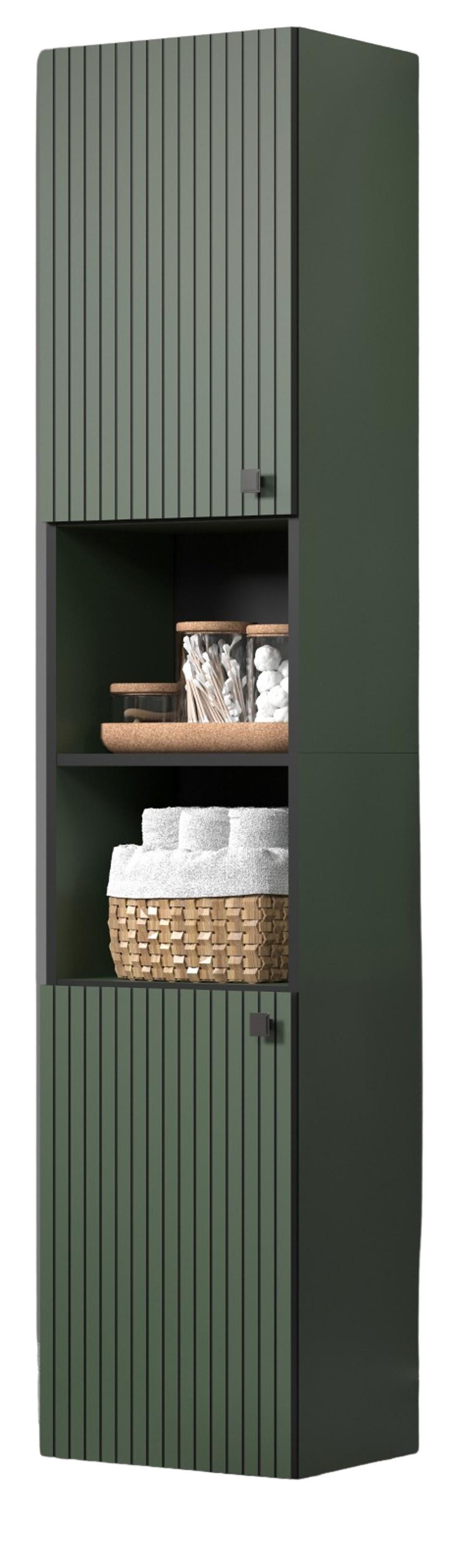 HOCHSCHRANK grün 70 x 186 cm, Badschrank mit viel Stauraum - Schwarz/Grün, Holzwerkstoff/Metall (31/186/40cm) - Top.Furn