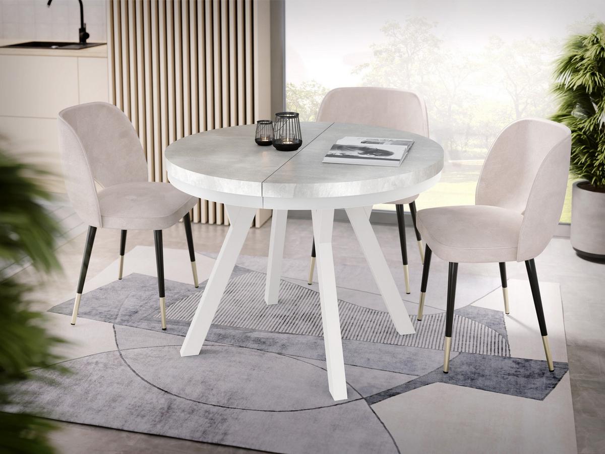 ESSTISCH Lume Weiß runder ausziehbarer, Grauer Beton 100-200/100/76 cm - Hellgrau/Weiß, Holz/Holzwerkstoff (100/200/76cm) - WFL GROUP