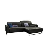 ECKSOFA MIT SITZTIEFENVERSTELLUNG YORK Granit Leder Relaxfunktion - Dunkelgrau/Schwarz, Leder (284/180cm) - KAWOLA