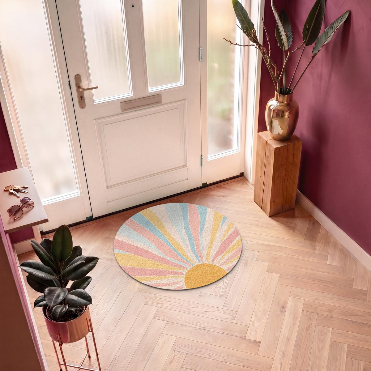 FUSSMATTE Illustration - Sonne - Pastellfarben Sauberlaufmatte 90x90 cm - Hellrosa, Kunststoff (90/0.4cm) - MuchoWow