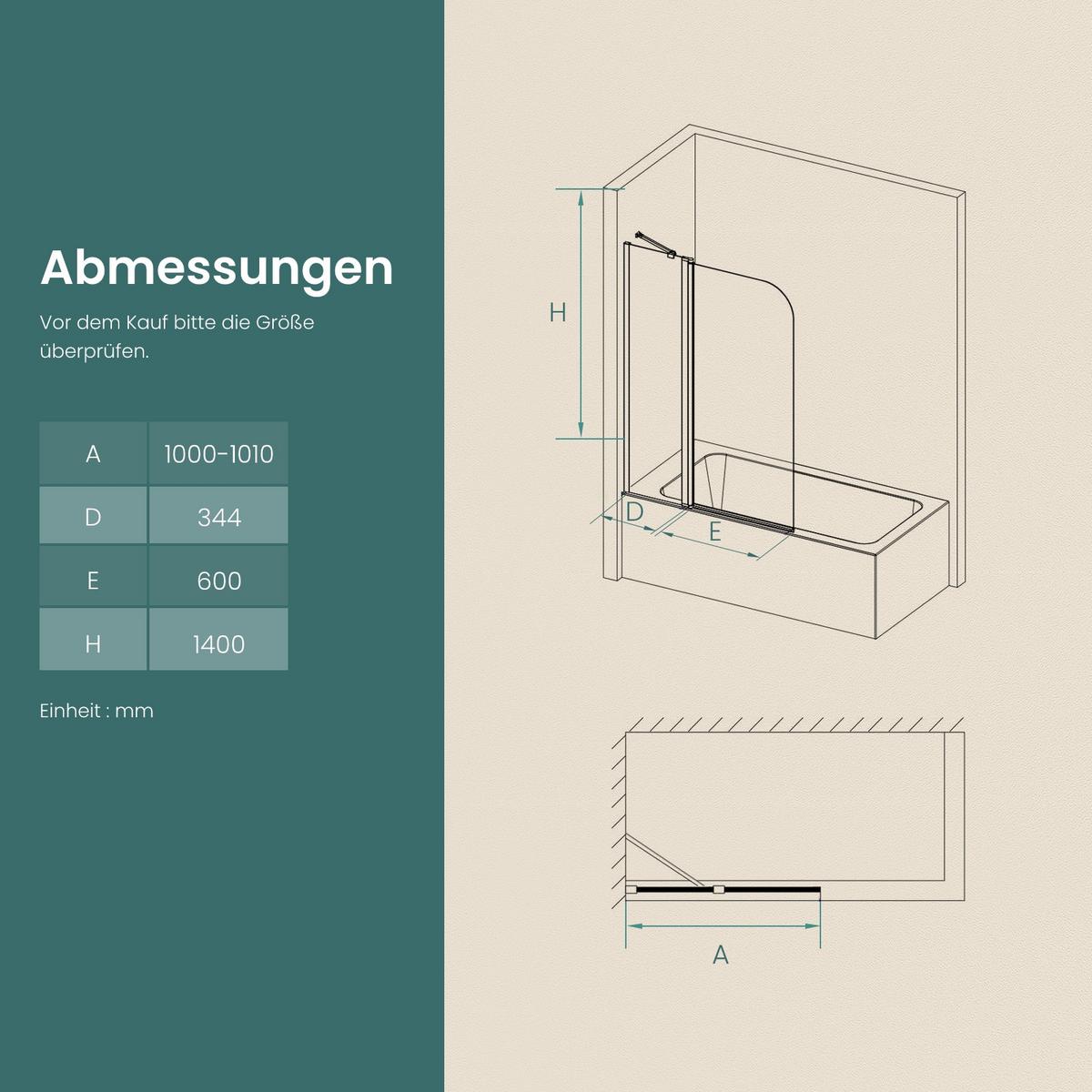 BADEWANNENAUFSATZ mit Festteil und Schwenkfunktion 100/140 cm - Transparent, Glas (100/140cm) - EMKE