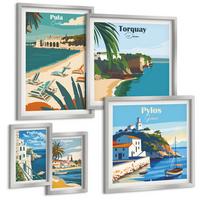 BILDER SET 5er Set - 50x50 cm & 20x30 cm & 40x60 cm Silberner Rahmen - Italienische Küstenstädte - Silberfarben, Kunststoff (40/60cm) - TULUP
