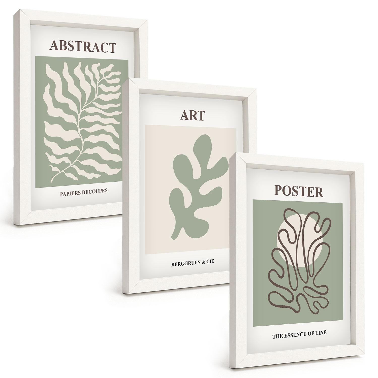 BILDER SET 3er Set - 20x30 cm Weißer Rahmen - Poster mit Pflanzenmustern von Matisse - Weiß, Kunststoff (20/30cm) - TULUP