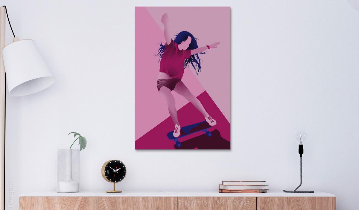 KUNSTDRUCK Rosa 40/60 cm - Blau/Pink, Textil (40/60cm) - KUNSTLOFT