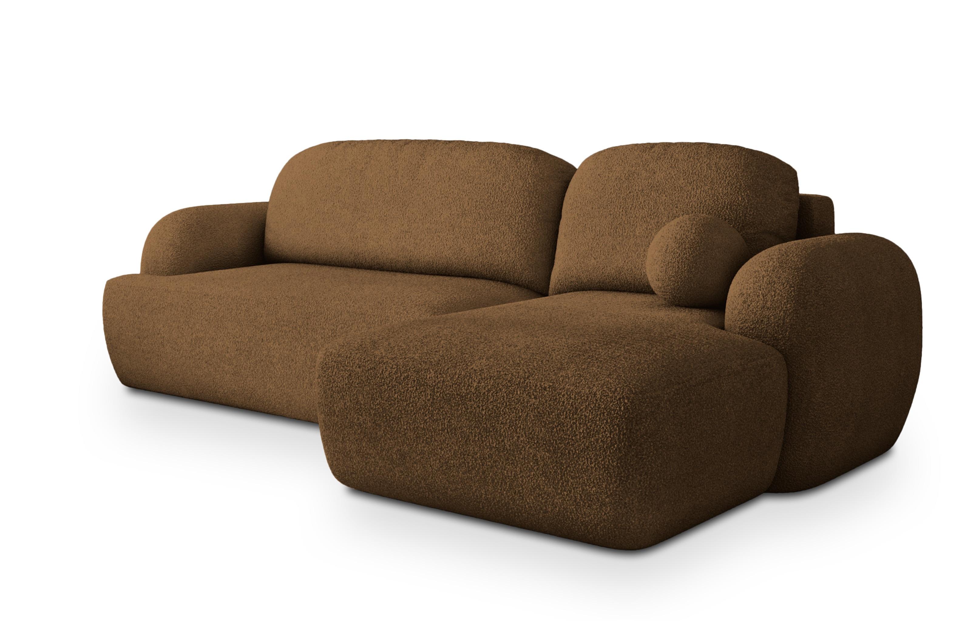 ECKSOFA MODENZA N R-S Braun Boucle-Stoff mit Schlaffunktion - Schwarz/Braun, Holz/Kunststoff (266/148cm) - MASSENO