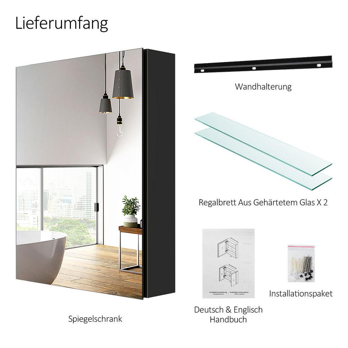 SPIEGELSCHRANK Schwarz 65/50/14,5 cm - Schwarz, Metall (50/65/14.5cm) - EMKE