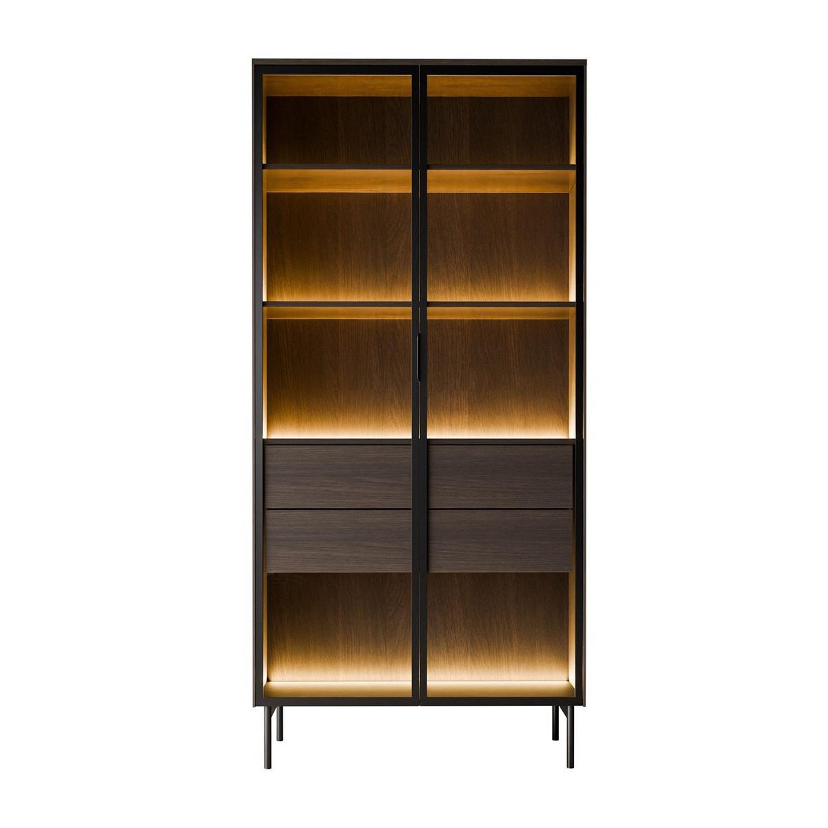 VITRINE LINEA LOFT mit LED-Beleuchtung Eiche + Schwarz - Eichefarben/Schwarz, Holzwerkstoff (82/195/39cm) - Lookway
