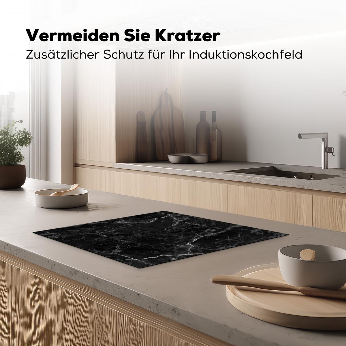 HERDABDECKPLATTE Marmor - Schwarz - Weiß - Textur - Marmoroptik Abdeckung Ceranfeld 59x51 cm - Silberfarben, Kunststoff (59/51/0.2cm) - MuchoWow