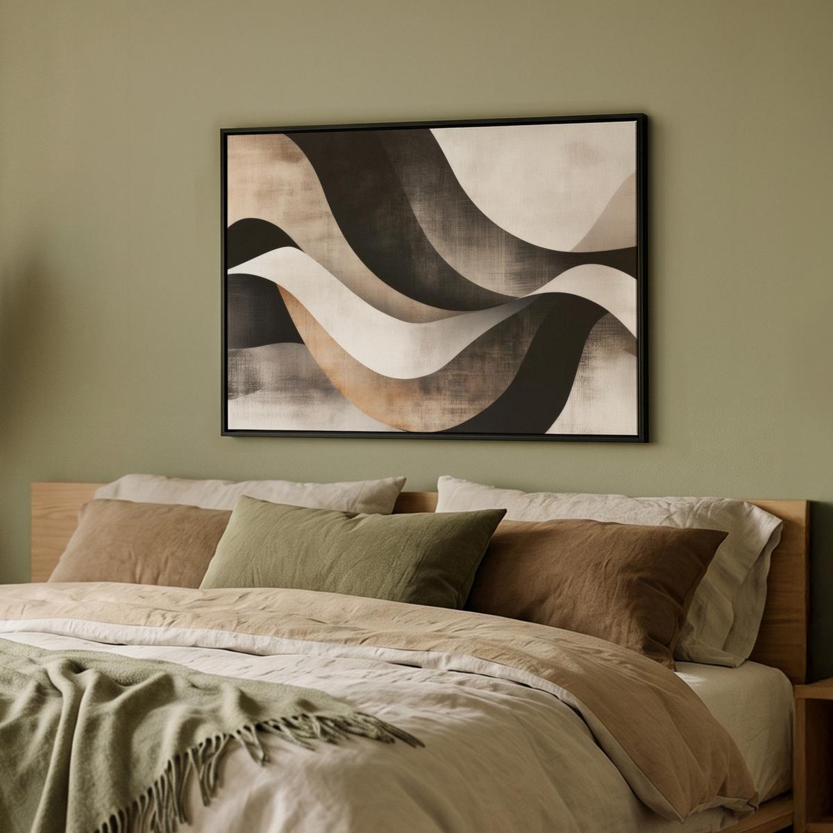 LEINWAND Bilder mit Rahmen - Abstrakt - Wellen - Schwarz - Verwittert - 70x50 - Trüffeleichefarben, Textil (70/50cm) - MuchoWow