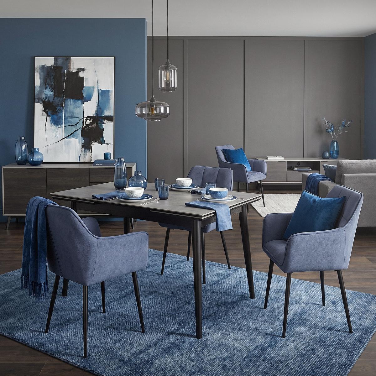 ESSZIMMERSTUHL Blau Frotteestoff - Blau/Schwarz, Textil/Metall (63/90/57cm) - ML-DESIGN