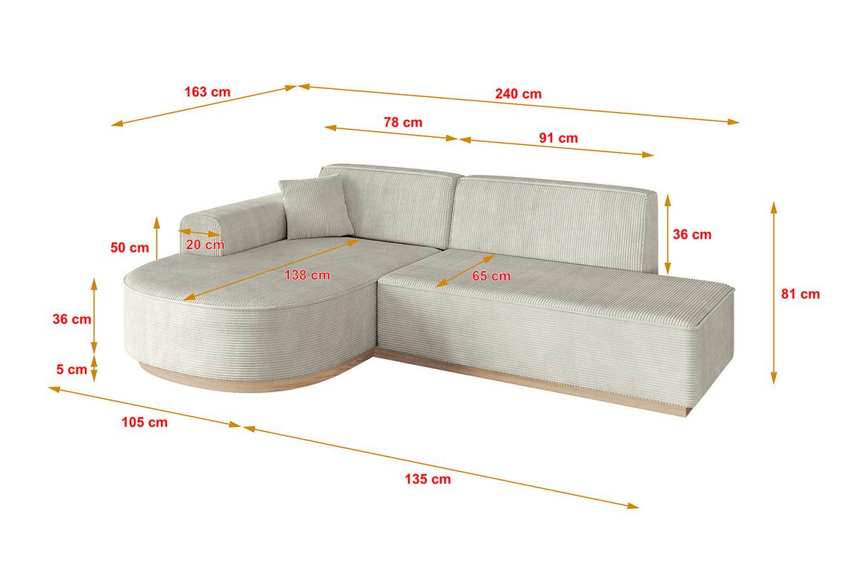 ECKSOFA Ottomane Links ARRIO-L1 - 243x171x83 cm Creme - Hellgrau/Creme, Holzwerkstoff/Textil (243/171cm) - ALTDECOR
