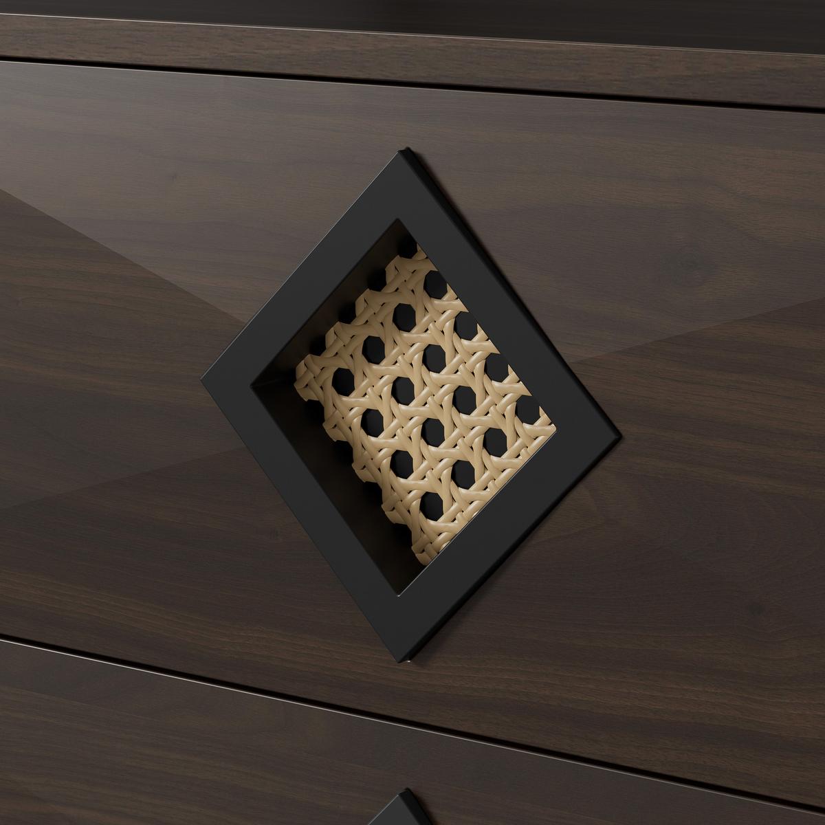 SIDEBOARD Walnuss mit 6 Schubladen & Rattan-Griffen Modern 120×40×74 cm - Walnussfarben, Holzwerkstoff (120/74/40cm) - Urban Meuble