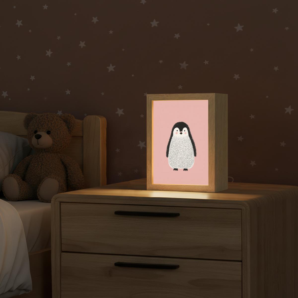 NACHTTISCHLAMPE Pinguin - Punkte - Minimalistisch - Rosa 15x20 cm - Rosa, Holzwerkstoff (8/15/20cm) - OnlyWow