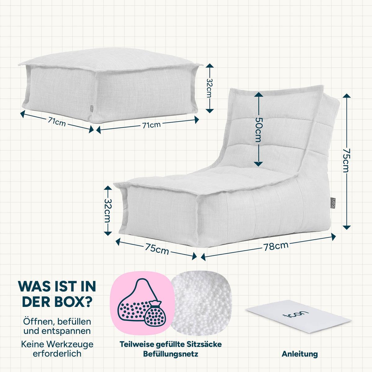 OUTDOORSITZSACK Skandi mit Hocker - Grau, Kunststoff/Textil (75/75/96cm) - icon