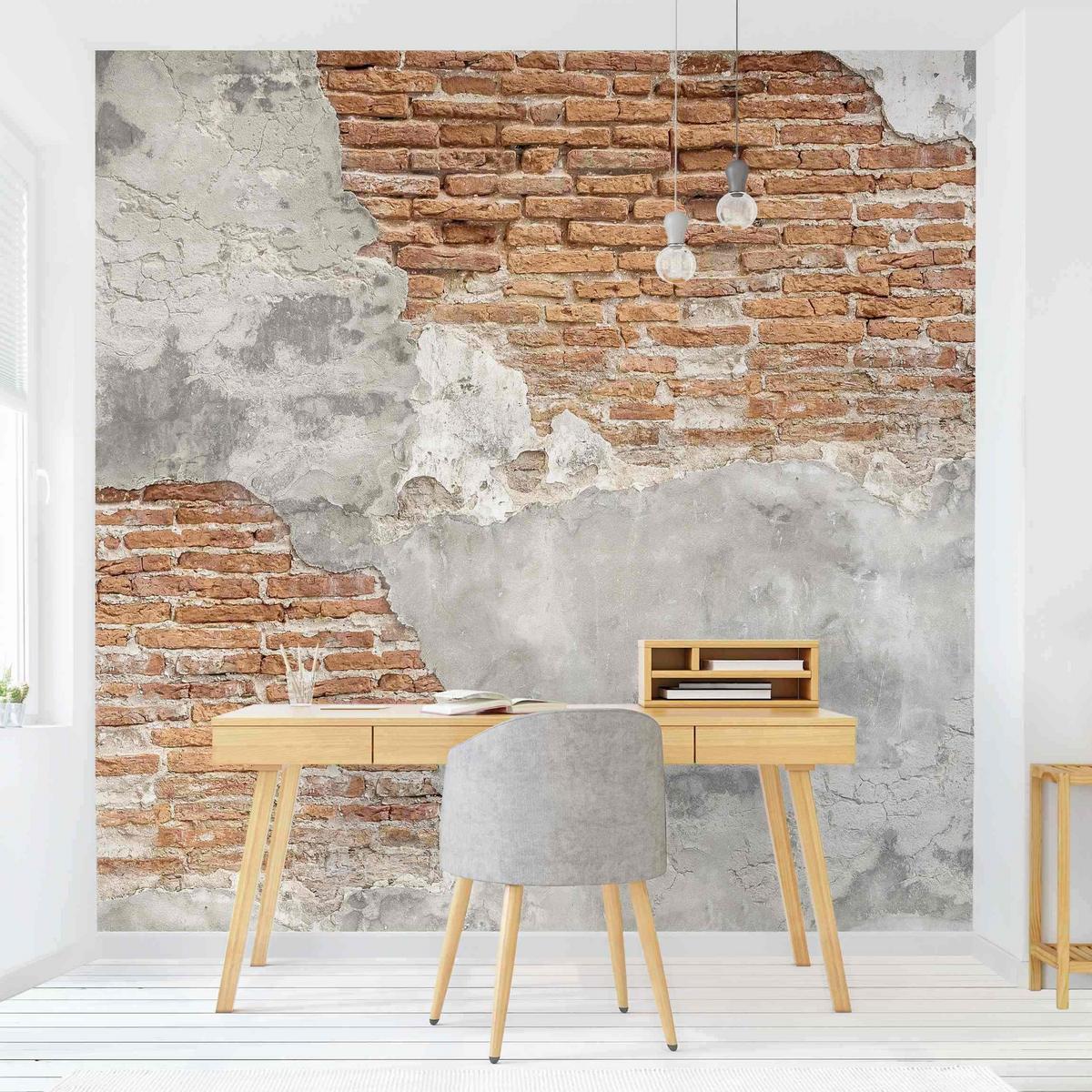 FOTOTAPETE Shabby Backstein Wand 192/192 cm - Braun, Papier (192/192cm) - Bilderwelten