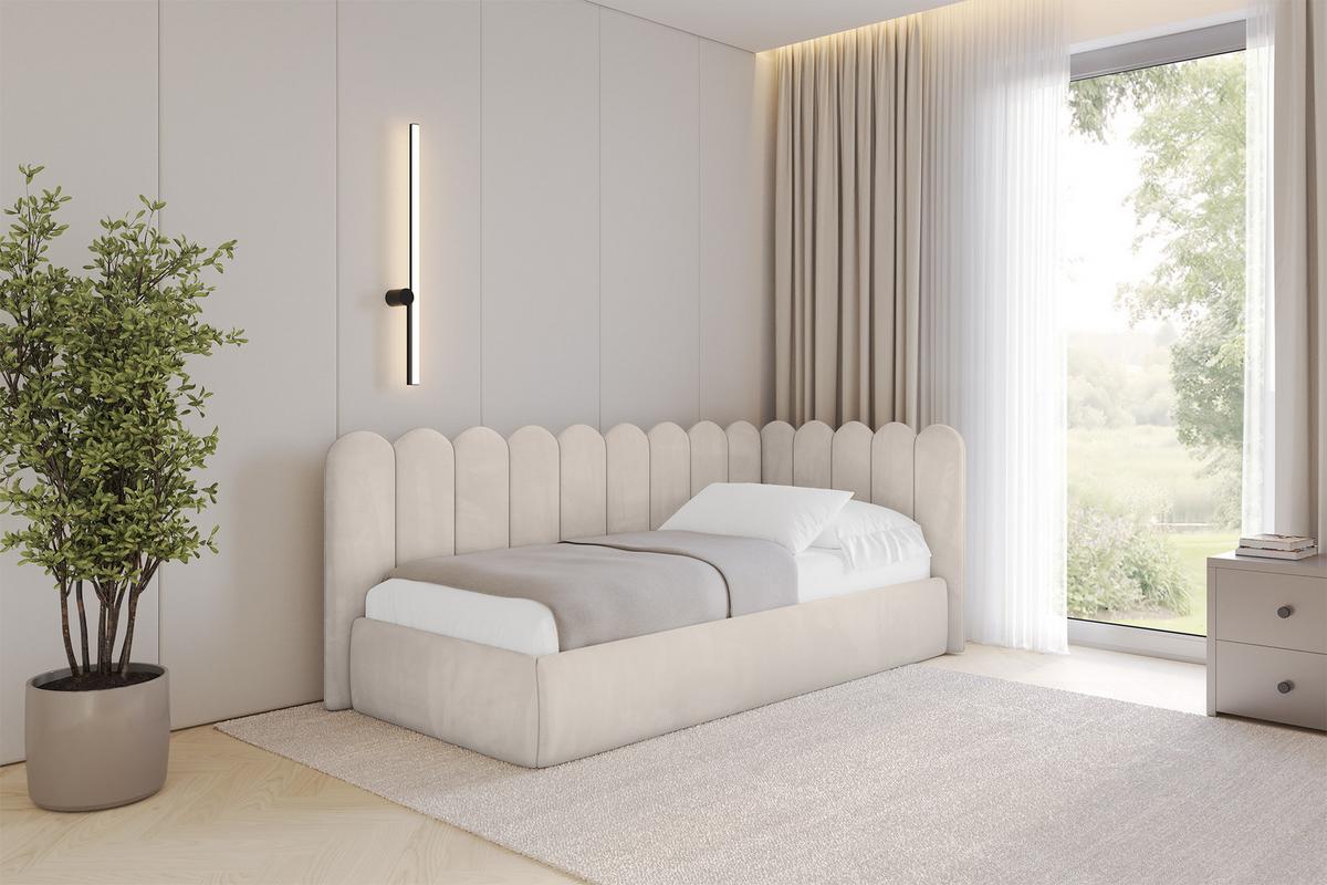 EINZELLBETT Jugendbett mit Bettkasten und Matratze H3/H4, Links - ARTY 100x200 Beige - Ecru, Holzwerkstoff/Textil (100/200cm) - ALTDECOR