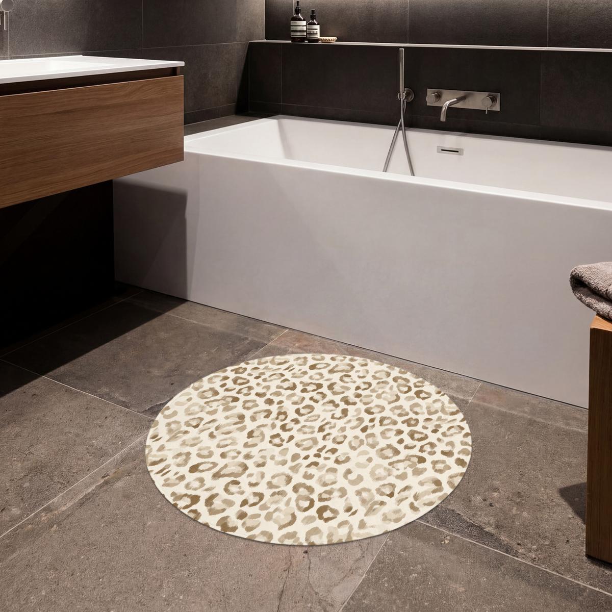 BADEMATTE Leopard - Klassisch - Beige Badvorleger 70x70 cm - Hellbraun, Textil (70/70cm) - OnlyWow