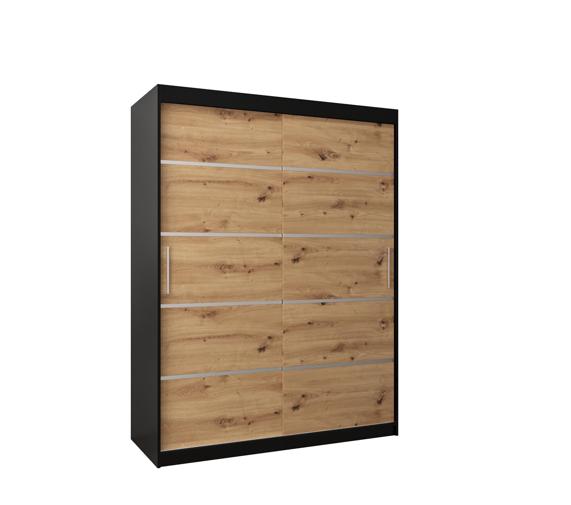 SCHWEBETÜRENSCHRANK 200/150/62 2-türig - Silberfarben/Schwarz, Holz/Kunststoff (150/200/62cm) - MÖBEL KRYSPOL