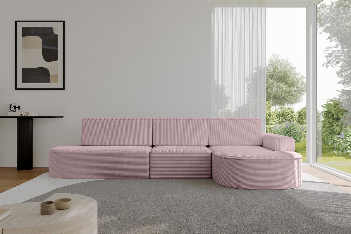 ECKSOFA mit Schlaffunktion Ottomane RECHTS MARI L2-S 368X167X85 Rosa Cord - Schwarz/Rosa, Holzwerkstoff/Kunststoff (167/368cm) - ALTDECOR