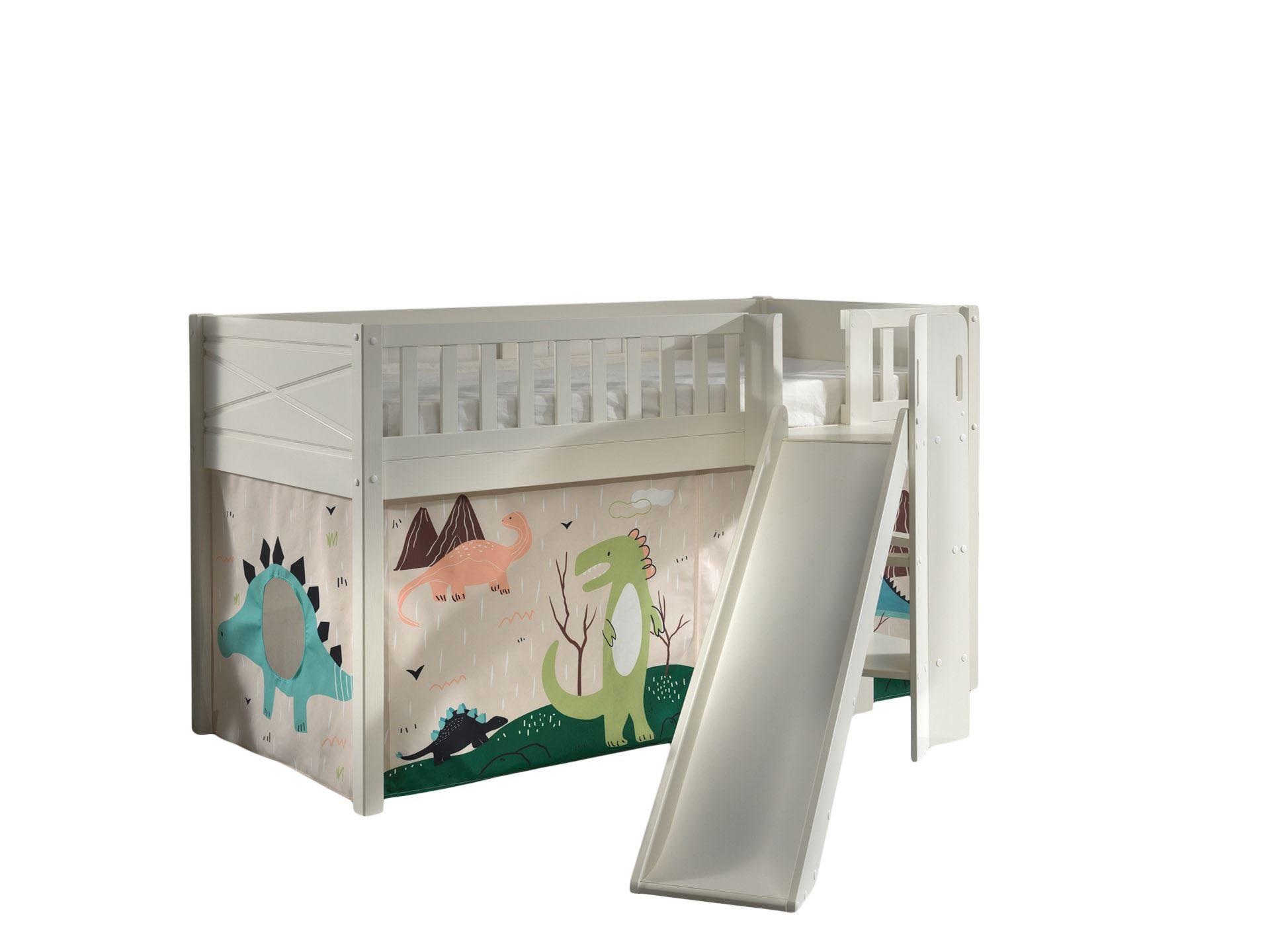 HOCHBETT mit Rutsche Karyl Massivholz Weiß Textilset Dino - Mauve/Weiß, Holz (90/200cm) - 58aufmkessel