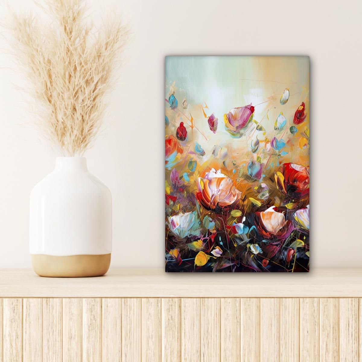 LEINWANDBILD Blumen - Kunst - Natur - Ölgemälde Deko Wohnzimmer 20x30 cm - Multicolor, Textil (20/30cm) - MuchoWow